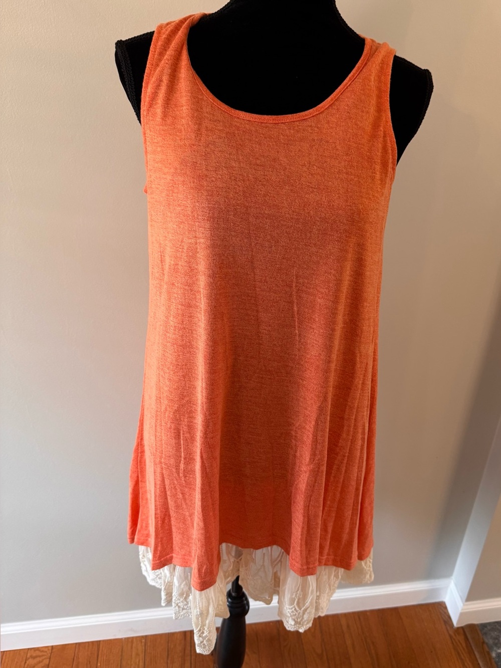 Umgee Boho Midi Tank Dress Womenโs Medium Orange with Lace Bottom